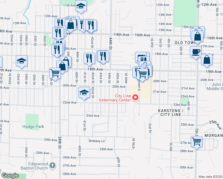 map of restaurants, bars, coffee shops, grocery stores, and more near 4400-4446 20th Ave in Rock Island