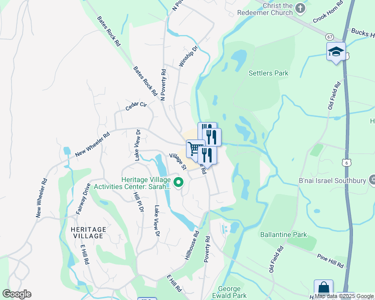 map of restaurants, bars, coffee shops, grocery stores, and more near 555 Heritage Road in Southbury