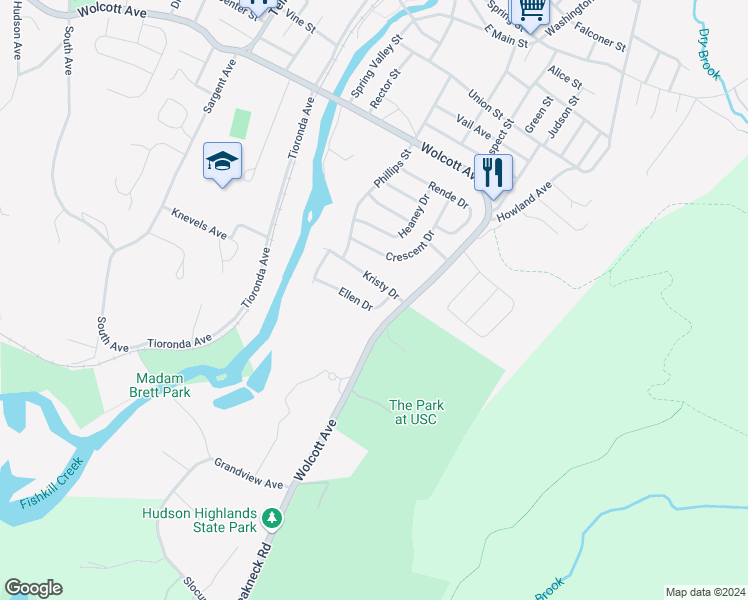 map of restaurants, bars, coffee shops, grocery stores, and more near 7 Ellen Dr in Beacon