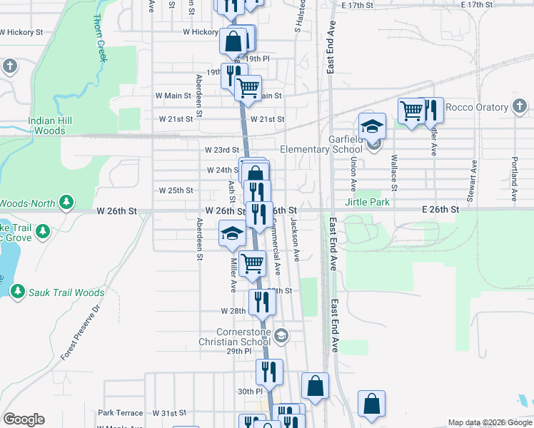 map of restaurants, bars, coffee shops, grocery stores, and more near 2515 Chicago Road in Chicago Heights