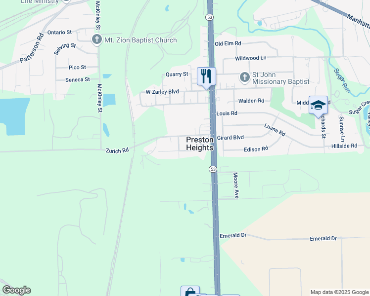 map of restaurants, bars, coffee shops, grocery stores, and more near 109 Minton Road in Joliet