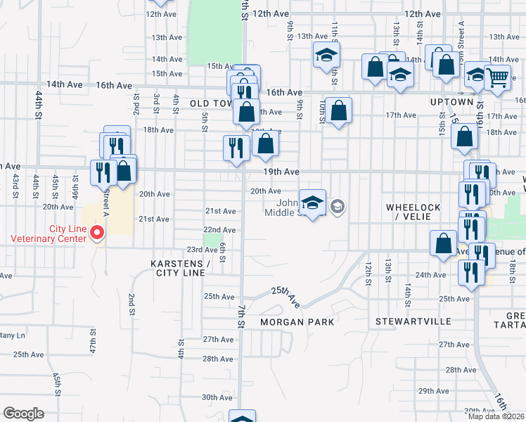 map of restaurants, bars, coffee shops, grocery stores, and more near 2098 8th Street in Moline