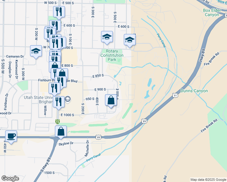 map of restaurants, bars, coffee shops, grocery stores, and more near 478 East 900 South in Brigham City