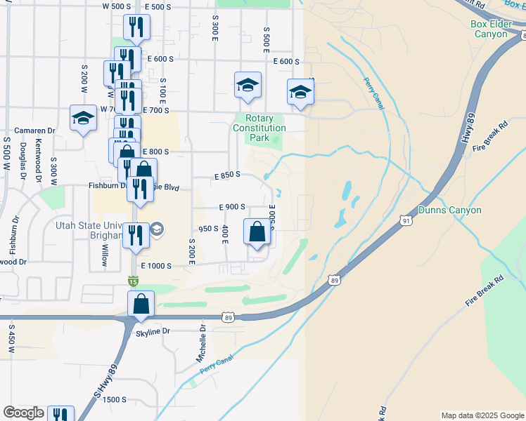 map of restaurants, bars, coffee shops, grocery stores, and more near 478 East 900 South in Brigham City