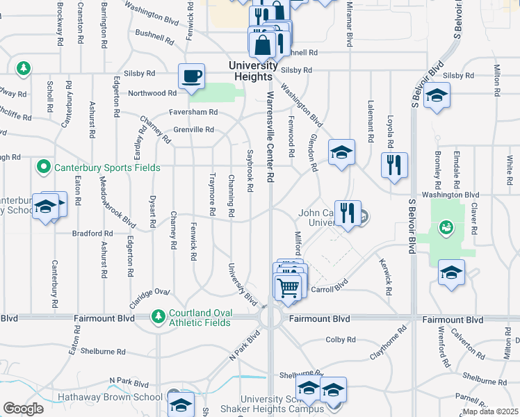 map of restaurants, bars, coffee shops, grocery stores, and more near 3977 Meadowbrook Boulevard in University Heights