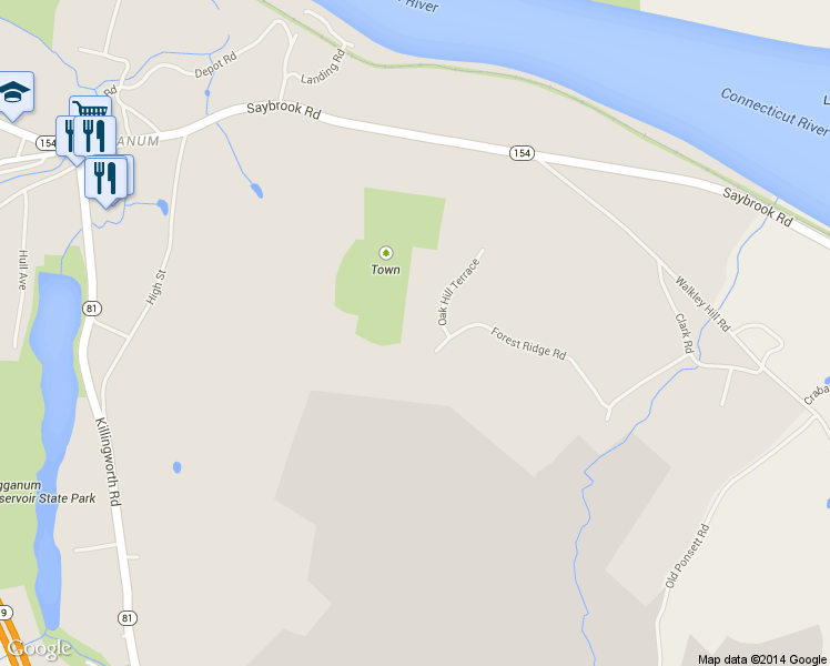 map of restaurants, bars, coffee shops, grocery stores, and more near 3 Oak Hill Terrace in Haddam