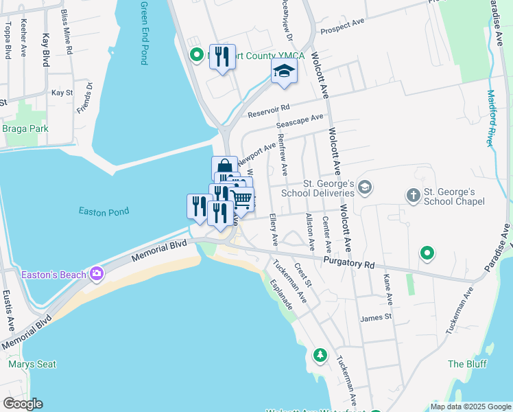 map of restaurants, bars, coffee shops, grocery stores, and more near 18 Warren Avenue in Middletown