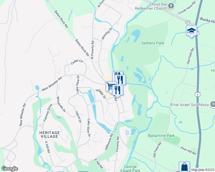 map of restaurants, bars, coffee shops, grocery stores, and more near 555 Heritage Road in Southbury