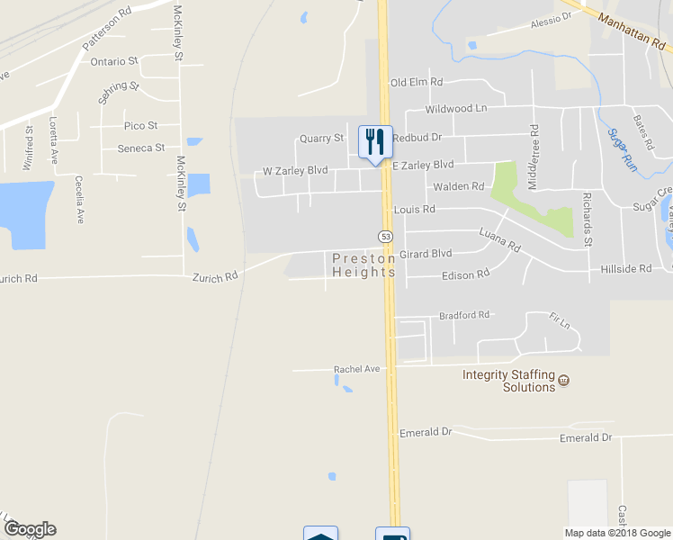 map of restaurants, bars, coffee shops, grocery stores, and more near 109 Minton Road in Joliet