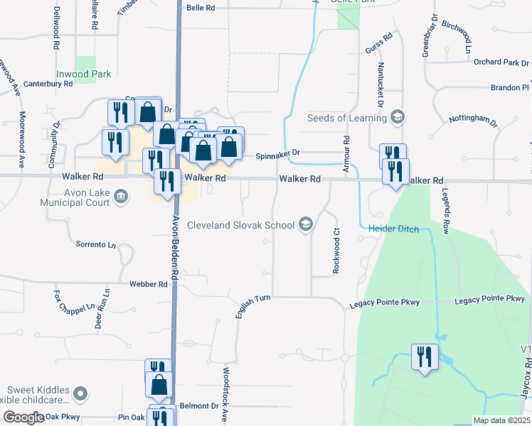 map of restaurants, bars, coffee shops, grocery stores, and more near 526 Long Cove in Avon Lake