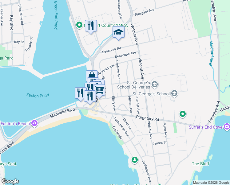 map of restaurants, bars, coffee shops, grocery stores, and more near 81 Ellery Avenue in Middletown