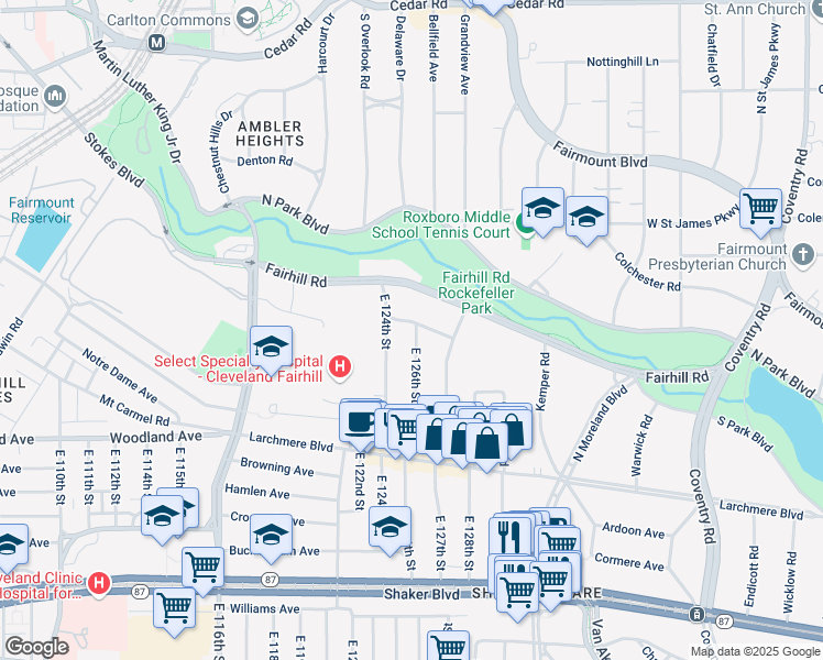 map of restaurants, bars, coffee shops, grocery stores, and more near 12510 Britton Dr in Cleveland