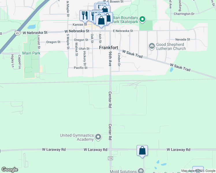 map of restaurants, bars, coffee shops, grocery stores, and more near 408 Center Road in Frankfort