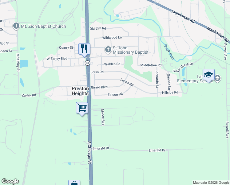 map of restaurants, bars, coffee shops, grocery stores, and more near 113 Edison Road in Joliet