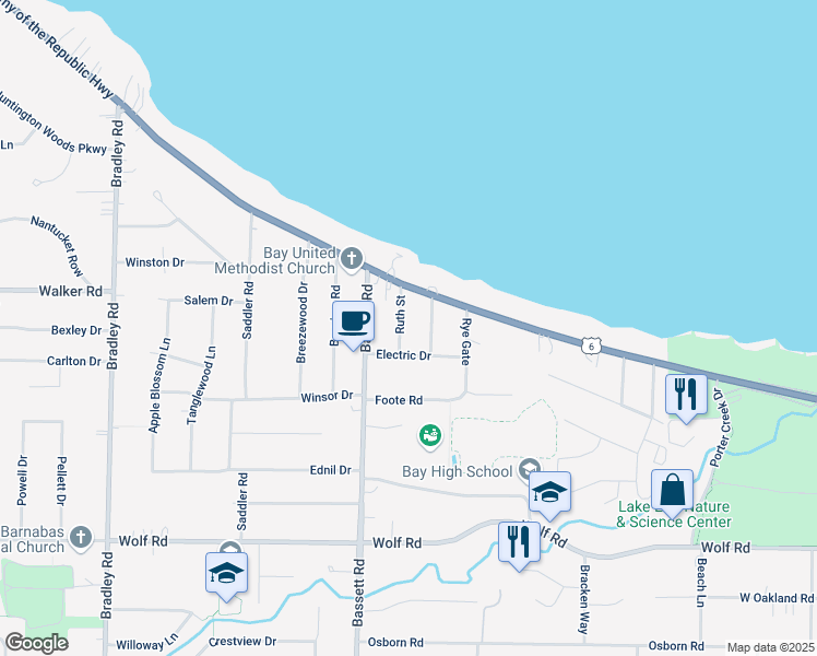 map of restaurants, bars, coffee shops, grocery stores, and more near 317 Ruth St in Bay Village