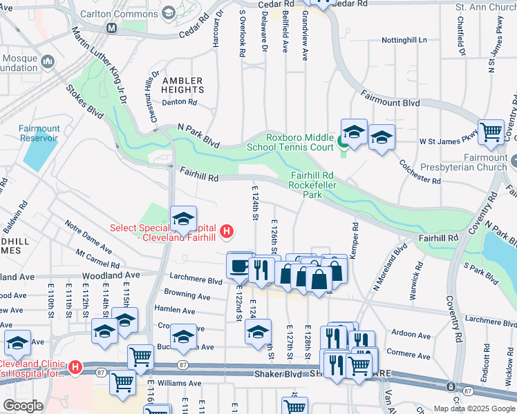 map of restaurants, bars, coffee shops, grocery stores, and more near 12510 Britton Drive in Cleveland