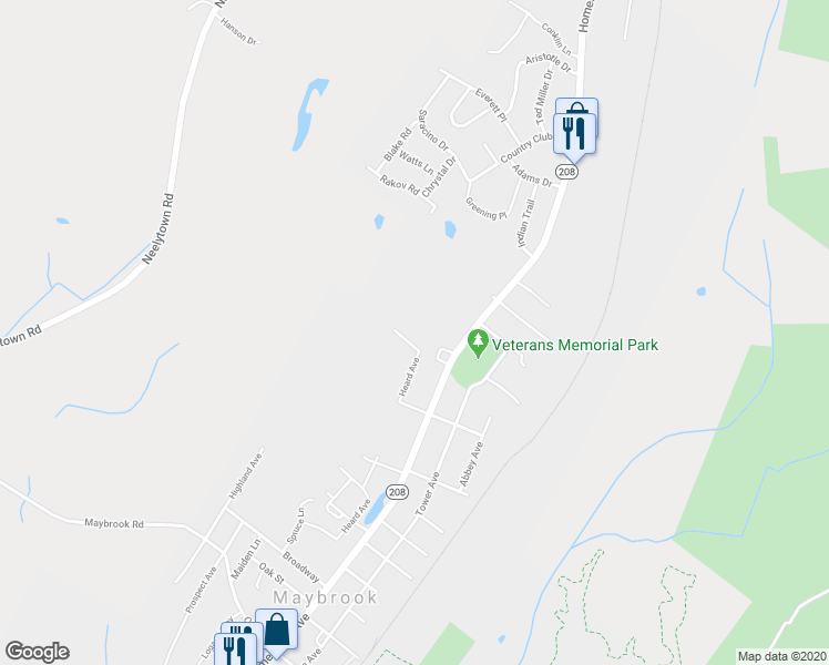 map of restaurants, bars, coffee shops, grocery stores, and more near 104 George Road in Maybrook