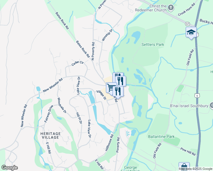 map of restaurants, bars, coffee shops, grocery stores, and more near 555 Heritage Road in Southbury