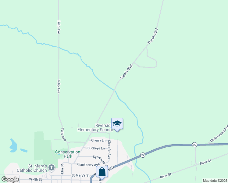 map of restaurants, bars, coffee shops, grocery stores, and more near 1101 Tupelo Boulevard in Riverside