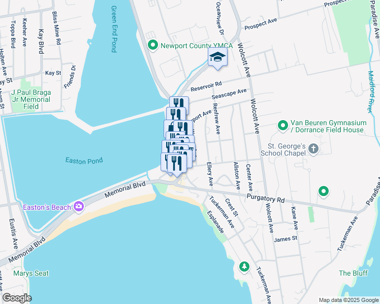 map of restaurants, bars, coffee shops, grocery stores, and more near 18 Warren Avenue in Middletown