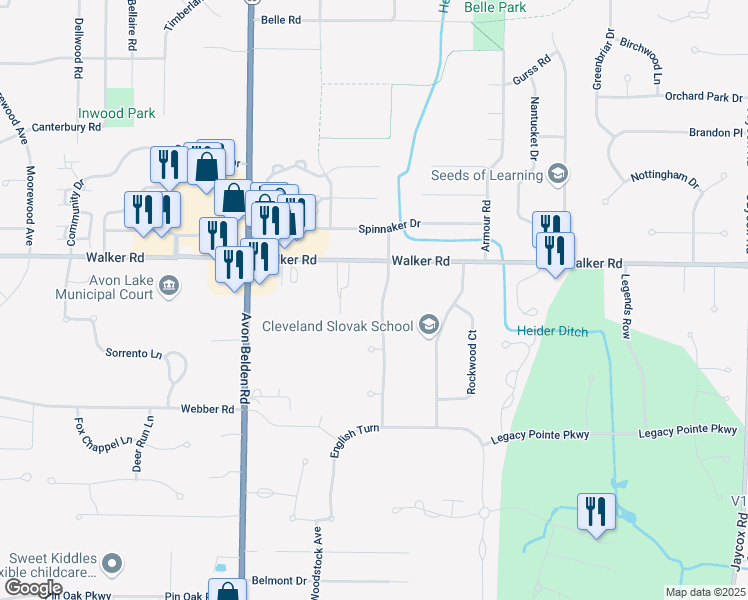 map of restaurants, bars, coffee shops, grocery stores, and more near 526 Long Cove in Avon Lake