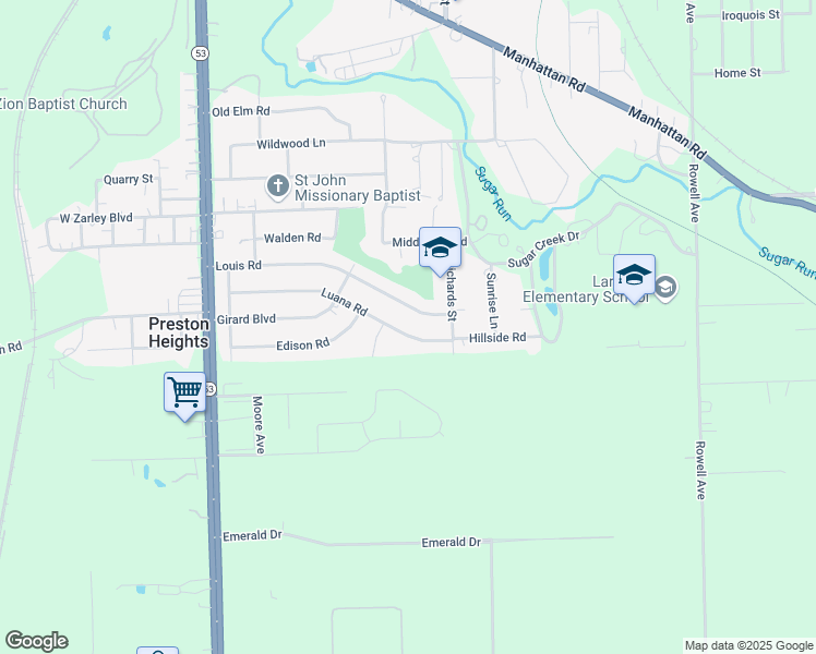 map of restaurants, bars, coffee shops, grocery stores, and more near 307 Luana Road in Joliet