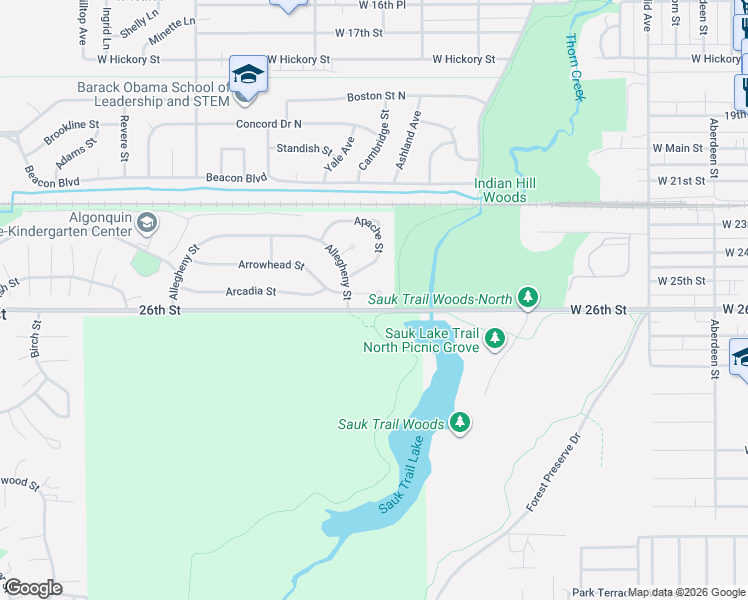 map of restaurants, bars, coffee shops, grocery stores, and more near 9 Arrowhead Court in Park Forest