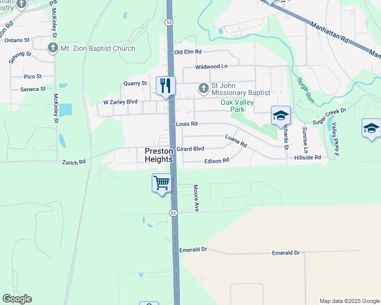 map of restaurants, bars, coffee shops, grocery stores, and more near 8 Girard Boulevard in Joliet