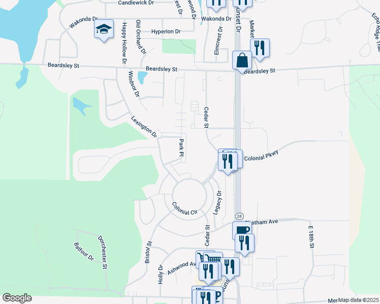 map of restaurants, bars, coffee shops, grocery stores, and more near 2503 Cedar Street in Norwalk