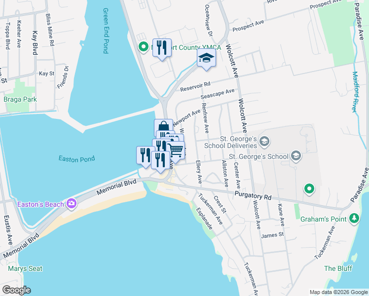 map of restaurants, bars, coffee shops, grocery stores, and more near 18 Warren Avenue in Middletown