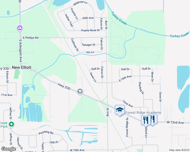 map of restaurants, bars, coffee shops, grocery stores, and more near 6931 Swan Lane in Schererville