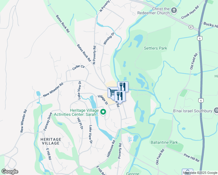 map of restaurants, bars, coffee shops, grocery stores, and more near 555 Heritage Road in Southbury