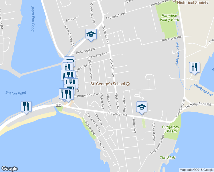 map of restaurants, bars, coffee shops, grocery stores, and more near 115 Center Avenue in Middletown