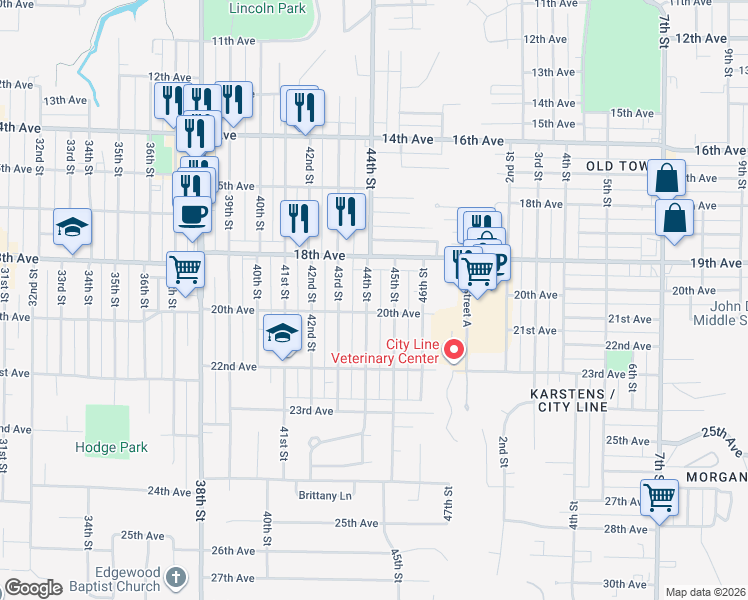 map of restaurants, bars, coffee shops, grocery stores, and more near 4400-4446 20th Ave in Rock Island