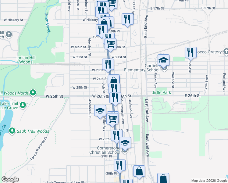 map of restaurants, bars, coffee shops, grocery stores, and more near 2515 Chicago Road in Chicago Heights