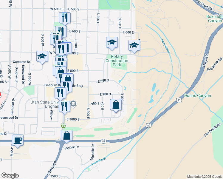 map of restaurants, bars, coffee shops, grocery stores, and more near 436 East 900 South in Brigham City