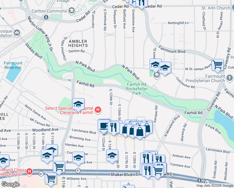 map of restaurants, bars, coffee shops, grocery stores, and more near 12510 Britton Drive in Cleveland
