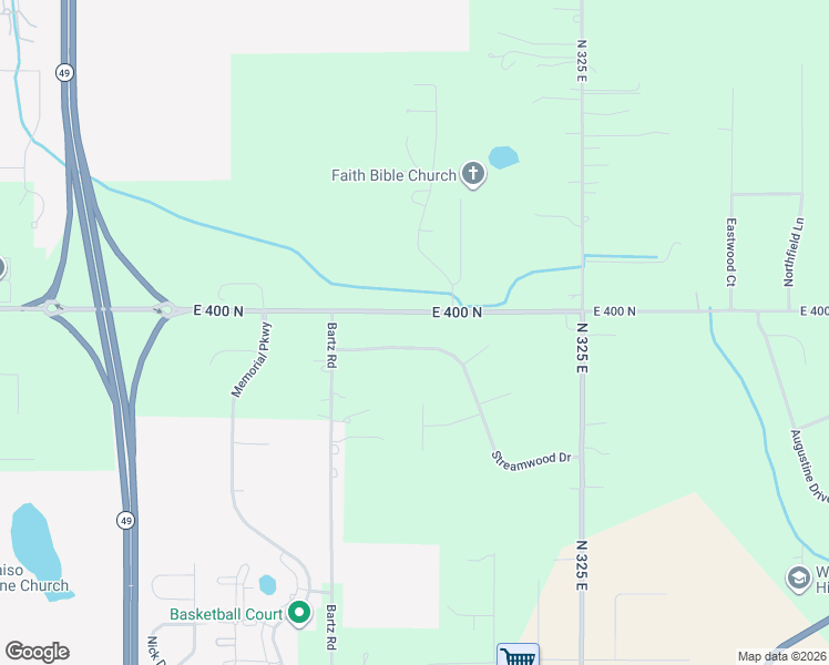 map of restaurants, bars, coffee shops, grocery stores, and more near 282-286 Streamwood Drive in Valparaiso