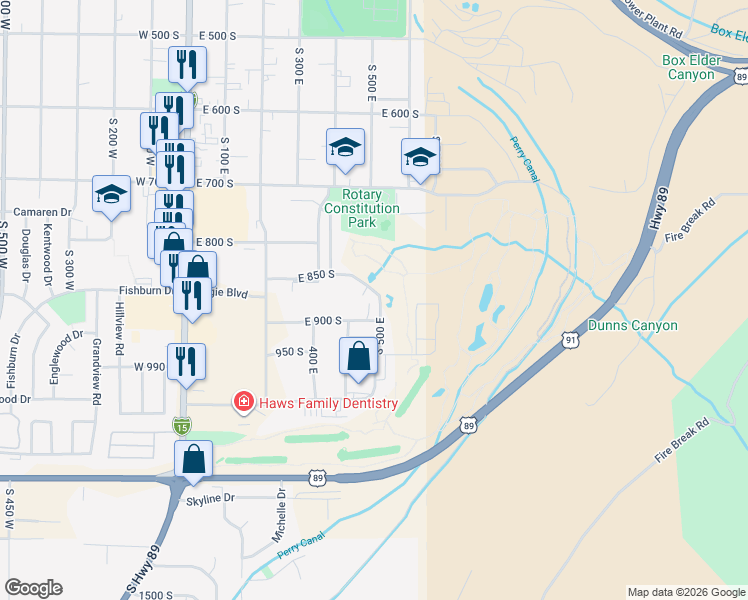 map of restaurants, bars, coffee shops, grocery stores, and more near 867 South Arapaho Court in Brigham City