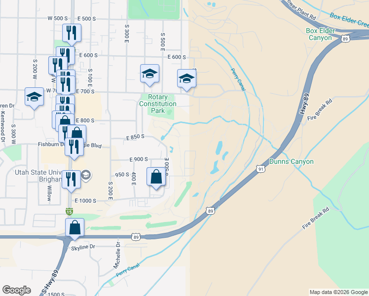 map of restaurants, bars, coffee shops, grocery stores, and more near 865 South 500 East in Brigham City