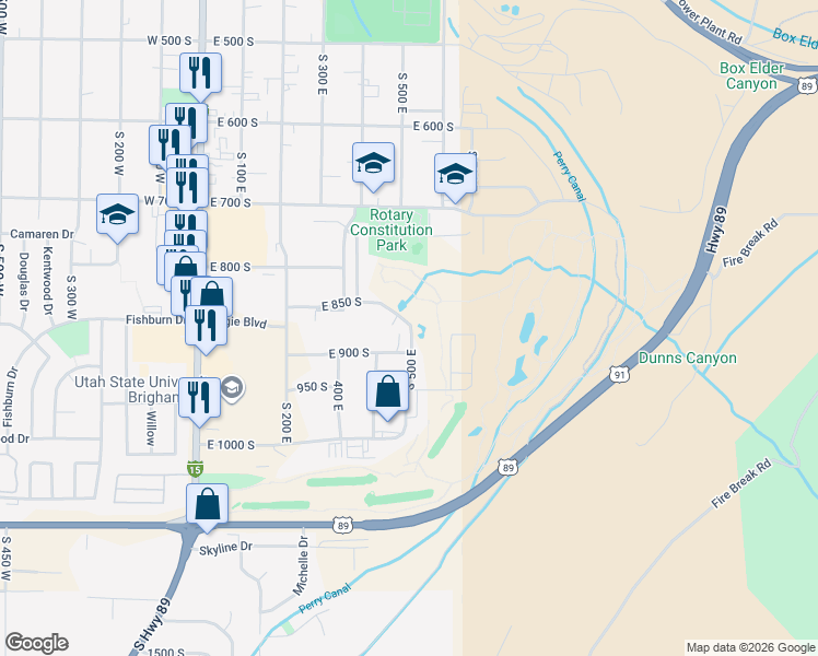 map of restaurants, bars, coffee shops, grocery stores, and more near 865 South 500 East in Brigham City