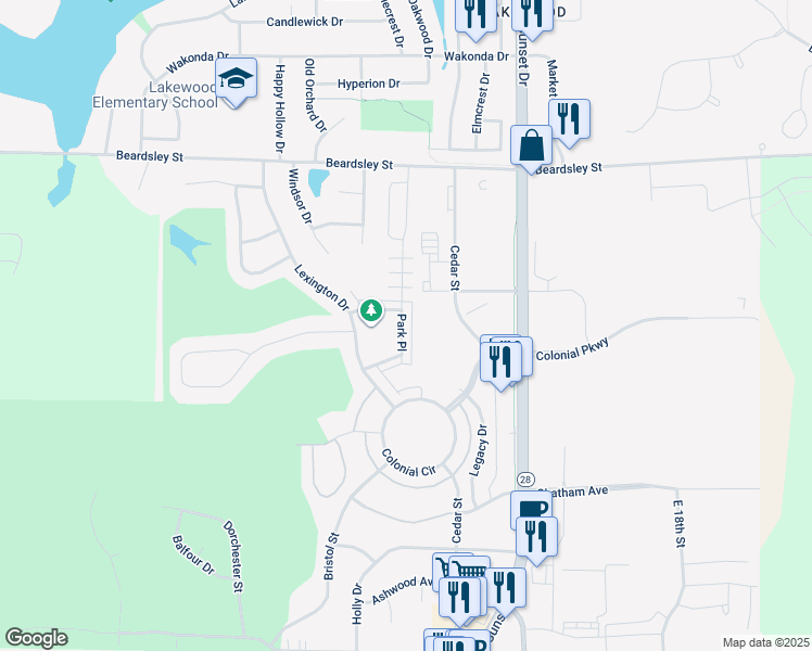 map of restaurants, bars, coffee shops, grocery stores, and more near 2666 Park Place in Norwalk