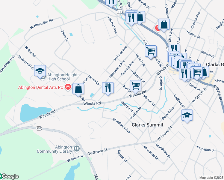 map of restaurants, bars, coffee shops, grocery stores, and more near 520 Summit Avenue in Clarks Summit