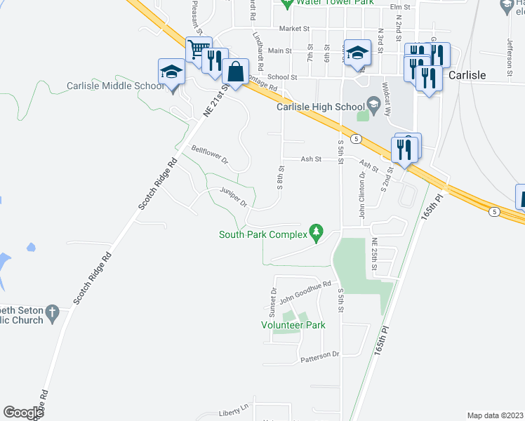 map of restaurants, bars, coffee shops, grocery stores, and more near 960 Juniper Drive in Carlisle