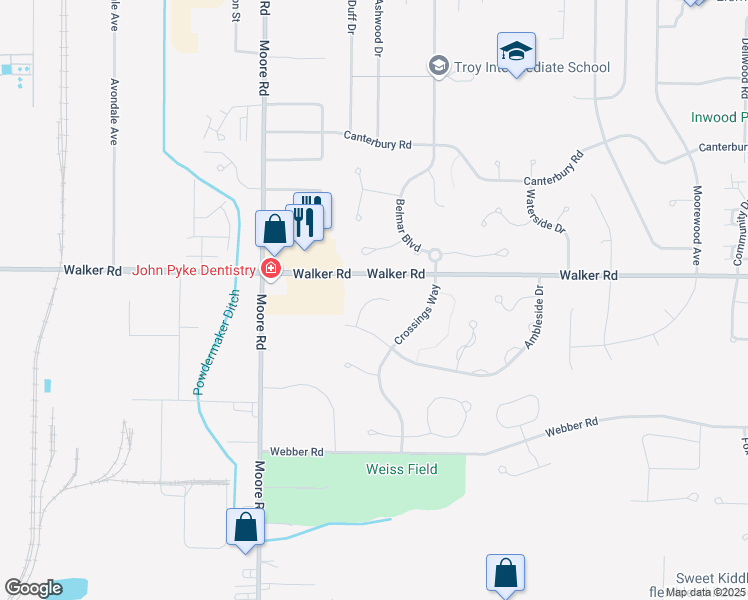 map of restaurants, bars, coffee shops, grocery stores, and more near 515 Waterford Court in Avon Lake