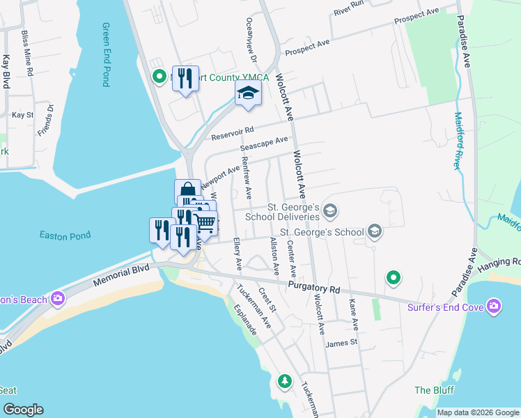 map of restaurants, bars, coffee shops, grocery stores, and more near 74 Orchard Avenue in Middletown