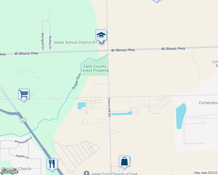 map of restaurants, bars, coffee shops, grocery stores, and more near 1661 Cherry Hill Road in Joliet
