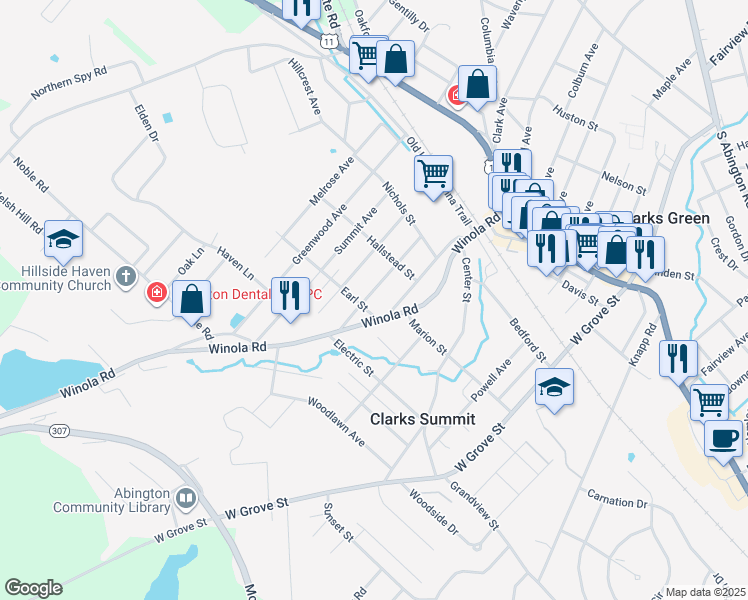 map of restaurants, bars, coffee shops, grocery stores, and more near 437 Sheridan Avenue in Clarks Summit
