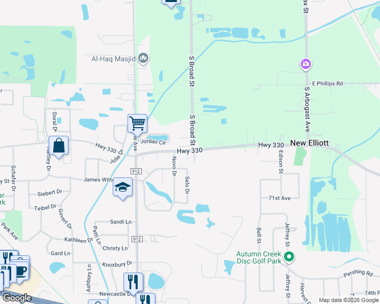 map of restaurants, bars, coffee shops, grocery stores, and more near 1751 South Broad Street in Schererville