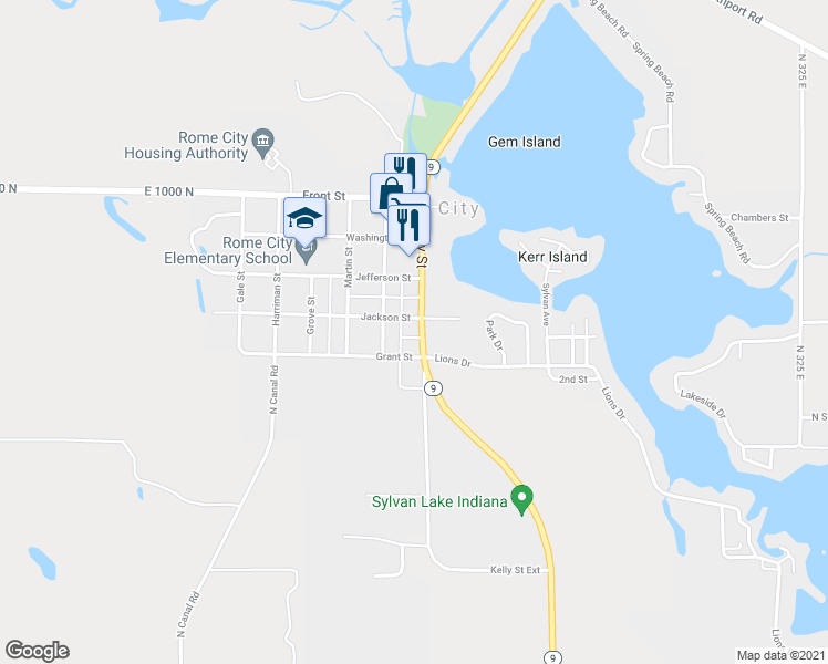 map of restaurants, bars, coffee shops, grocery stores, and more near 402 Kelly Street in Rome City